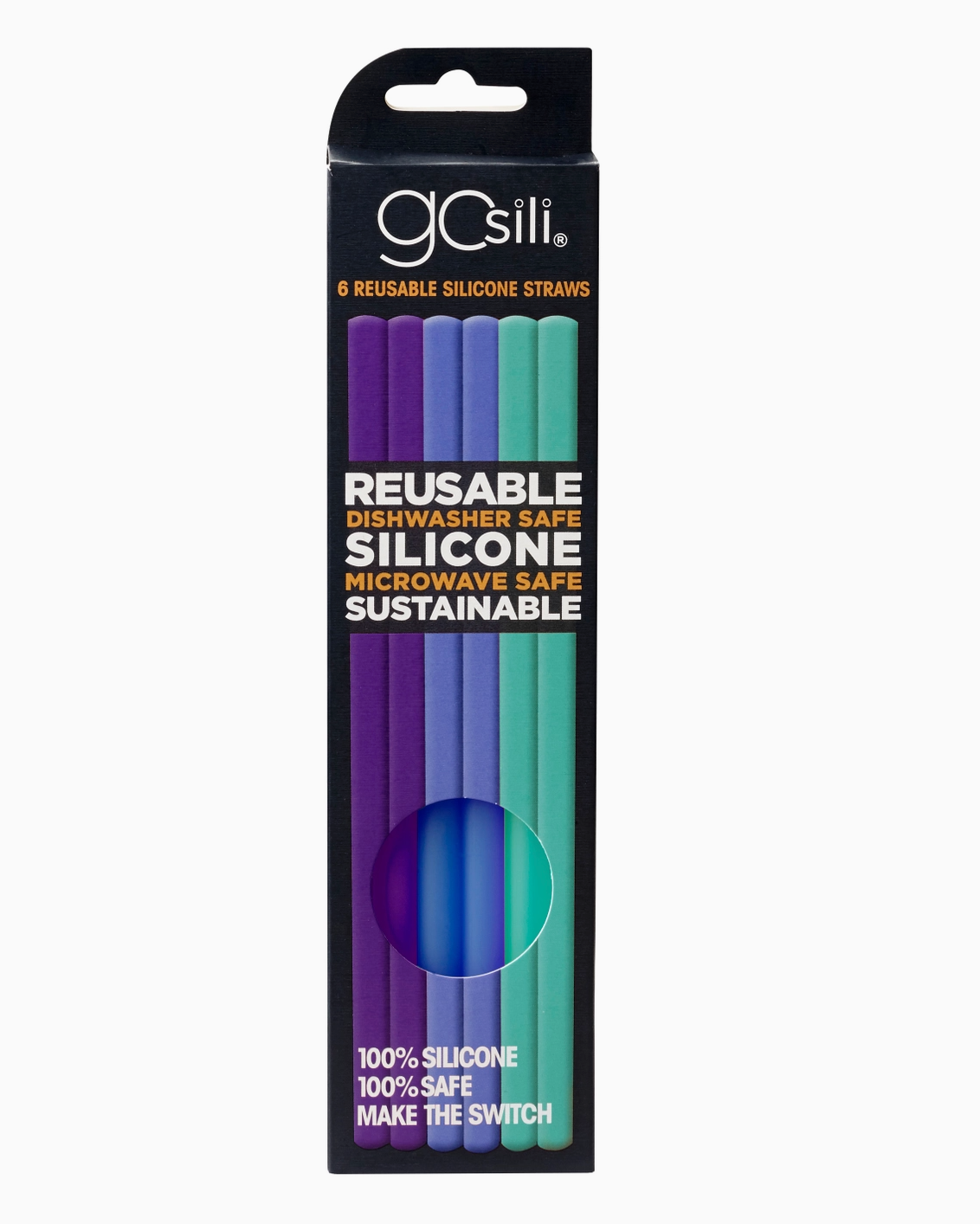 Sugerør i silikon 6 pak - Violet/cobalt/sea